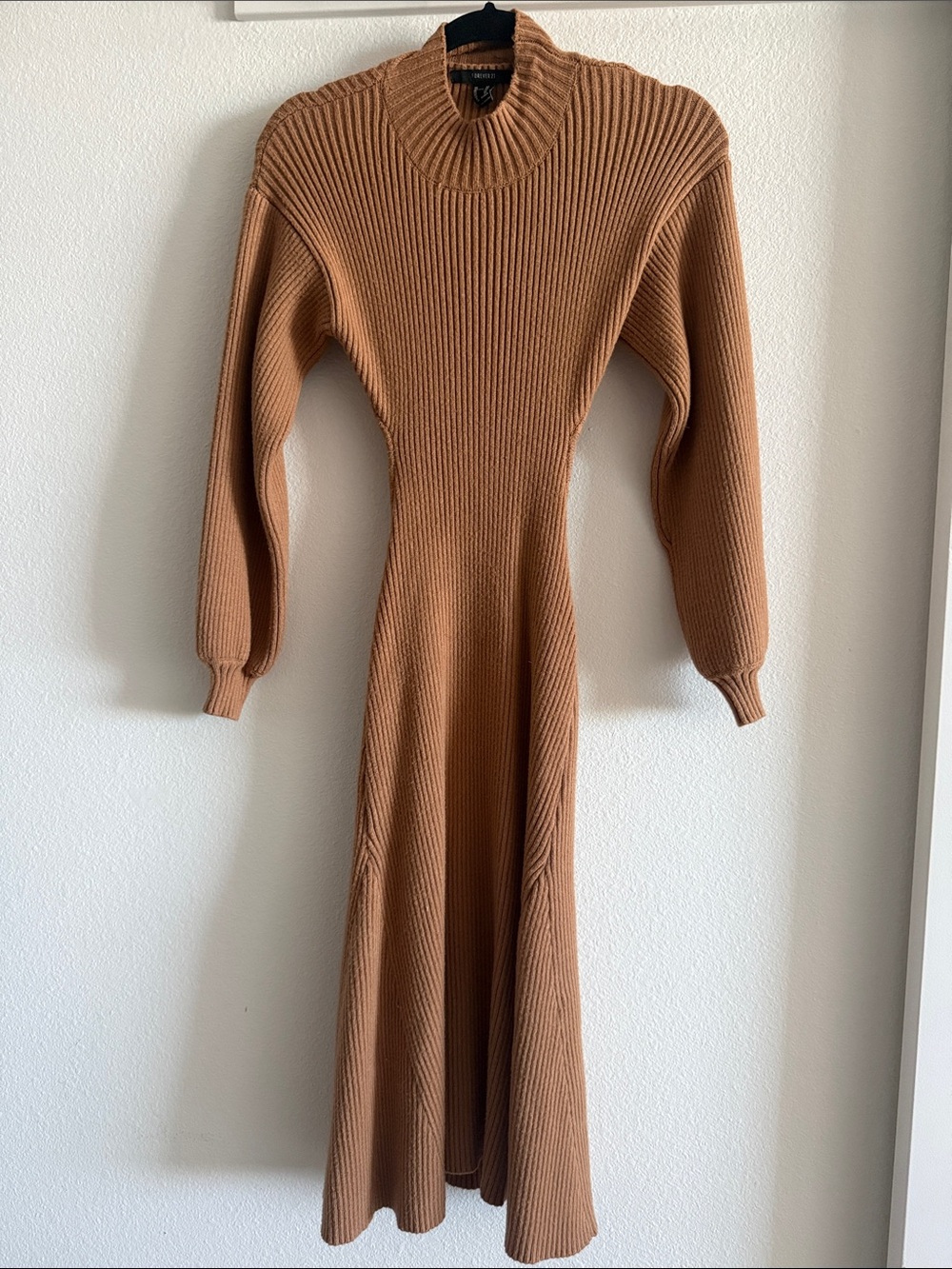 Forever 21 Mock Neck Long Sleeve Ribbed Sweater Dress Back Cutout Size xs